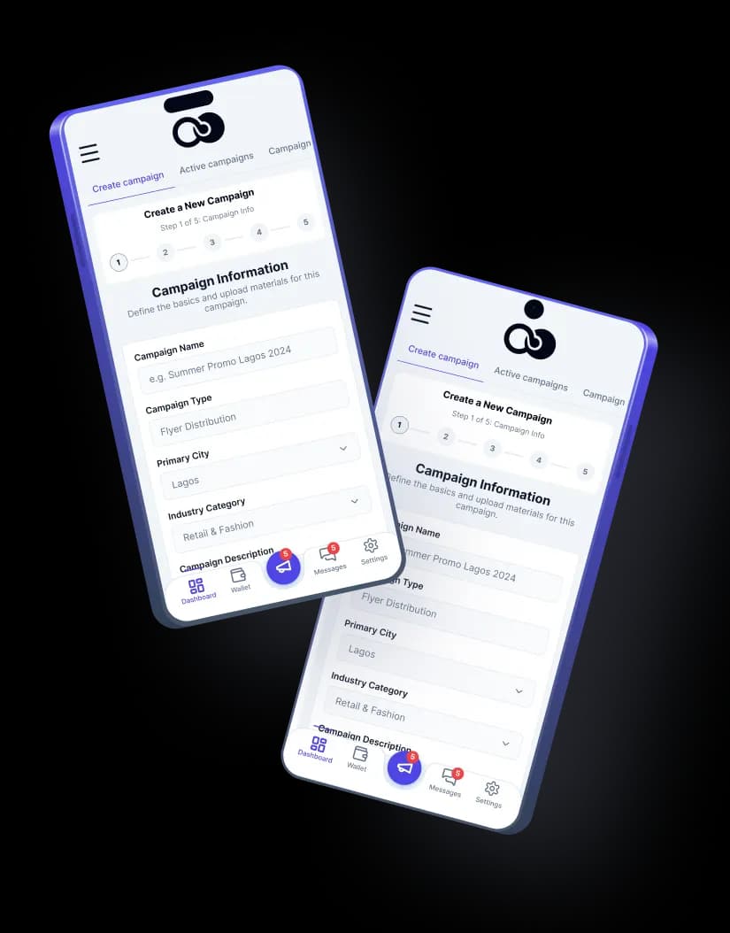 OOZUN app campaign creation screens