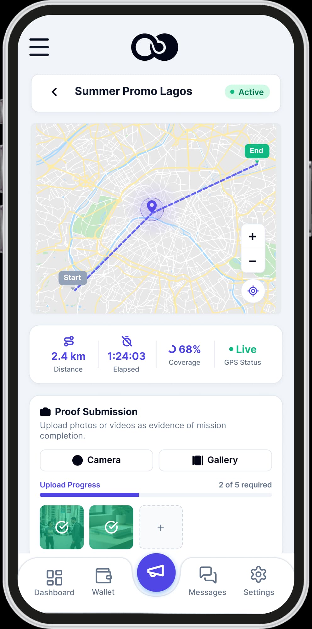 OOZUN promoter application showing a live campaign mission